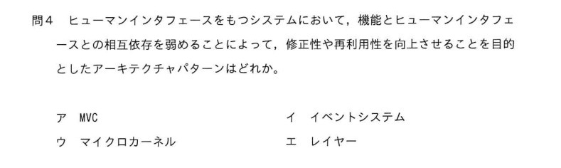 令和5年度 春期 システムアーキテクト試験 午前Ⅱ 問4